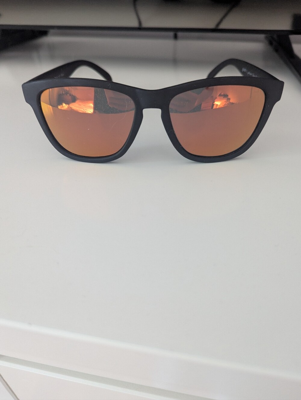 Black Frame Sunglasses with Orange Mirror Lenses - Women